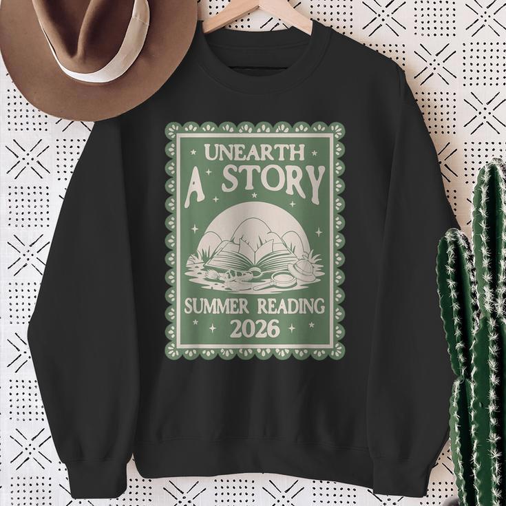 Unearth a Story Summer Reading 2026 Palaeontologists Book Sweatshirt Gifts for Old Women