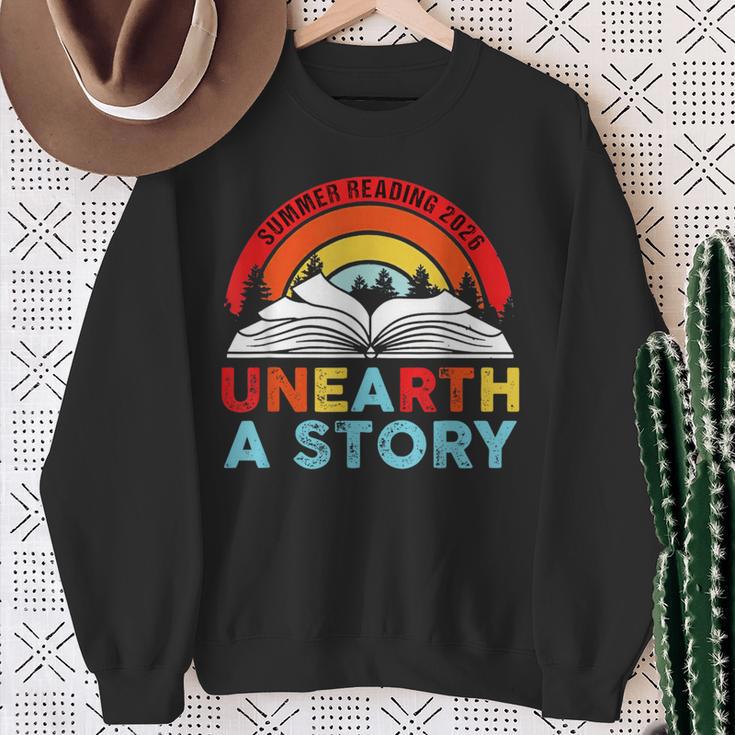 Unearth a Story Summer Reading 2026 Vintage Book Rainbow Sweatshirt Gifts for Old Women