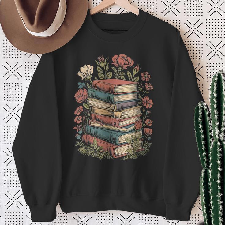 Vintage Books And Flowers Botanical Reading Illustration Sweatshirt Gifts for Old Women