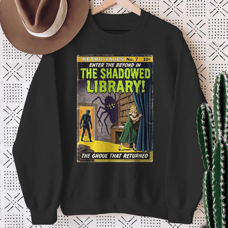 Vintage Horror Comic Book Cover Shadowed Library Zombie Sweatshirt Gifts for Old Women Vintage Horror Comic Book Cover Shadowed Library Zombie Sweatshirt Gifts for Old Women