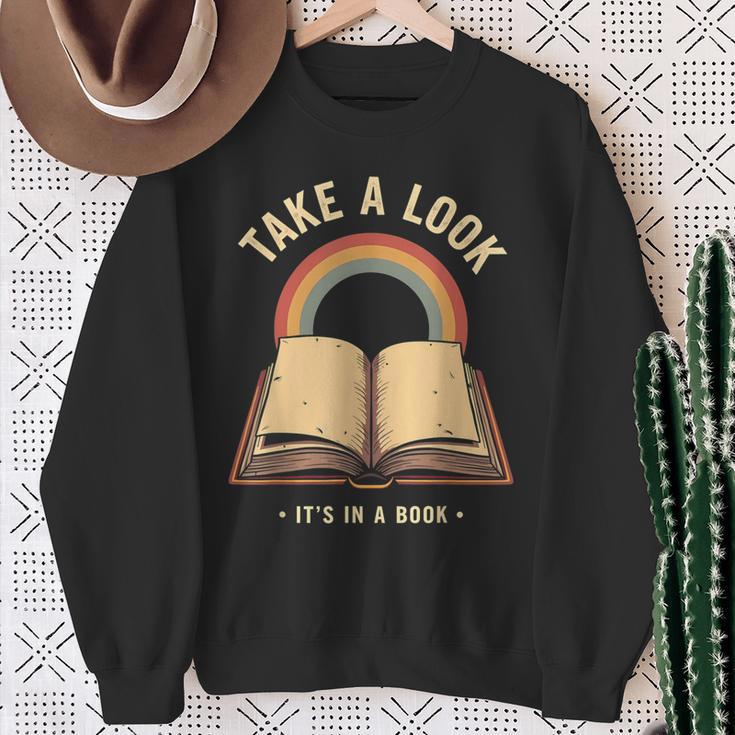 Vintage Rainbow Take a Look It's In a Book Retro Reading Art Sweatshirt Gifts for Old Women Vintage Rainbow Take a Look It's In a Book Retro Reading Art Sweatshirt Gifts for Old Women