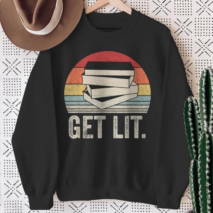 Vintage Retro Get Lit With Books Book Reading Lover Sweatshirt Gifts for Old Women