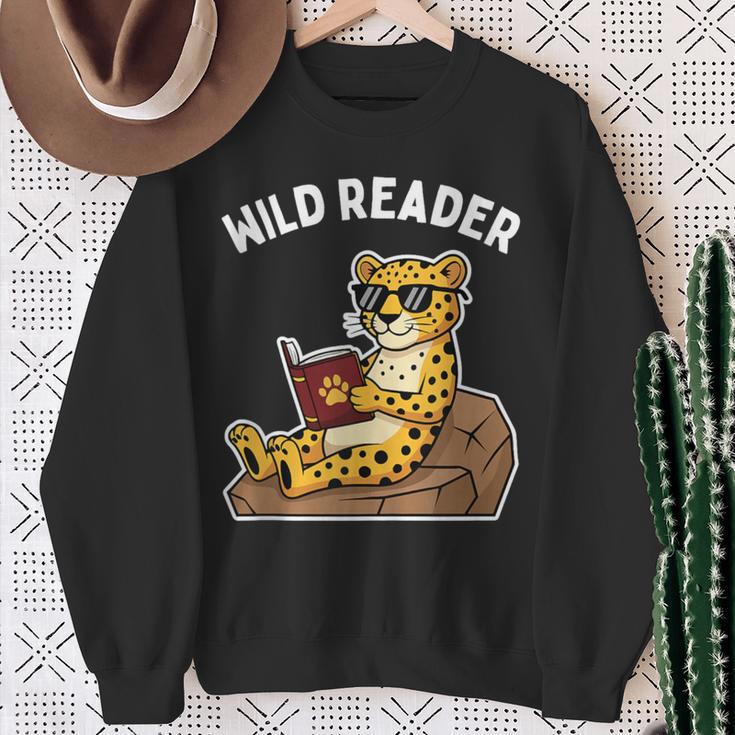 Wild Reader Cool Jaguar With Sunglasses Reading Book Kids Sweatshirt Gifts for Old Women