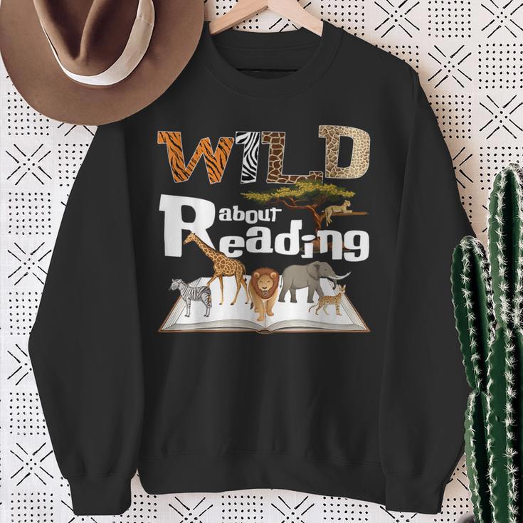 Wild About Reading Animals And Book Lovers Teacher Kids Sweatshirt Gifts for Old Women