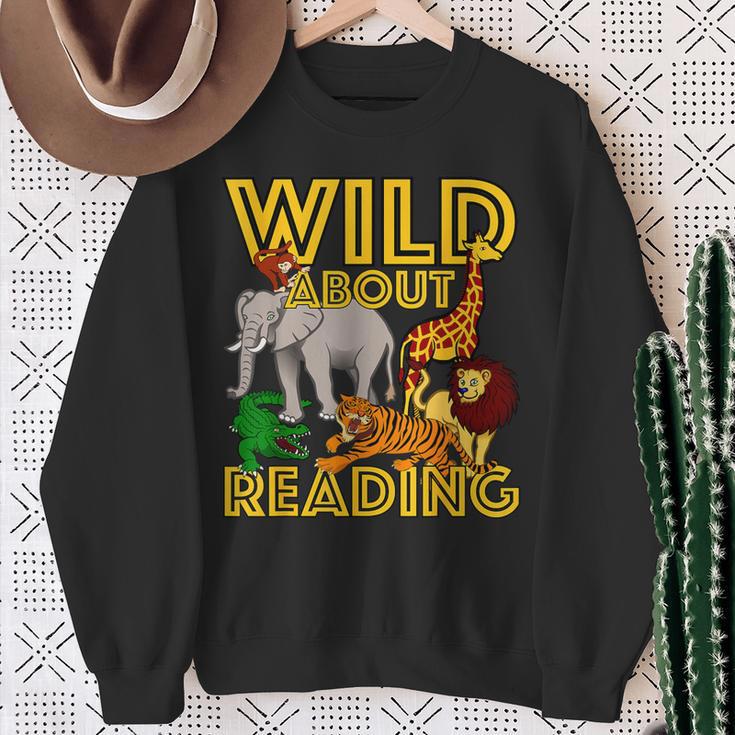 Wild About Reading Back To School Teacher Books Read Sweatshirt Gifts for Old Women