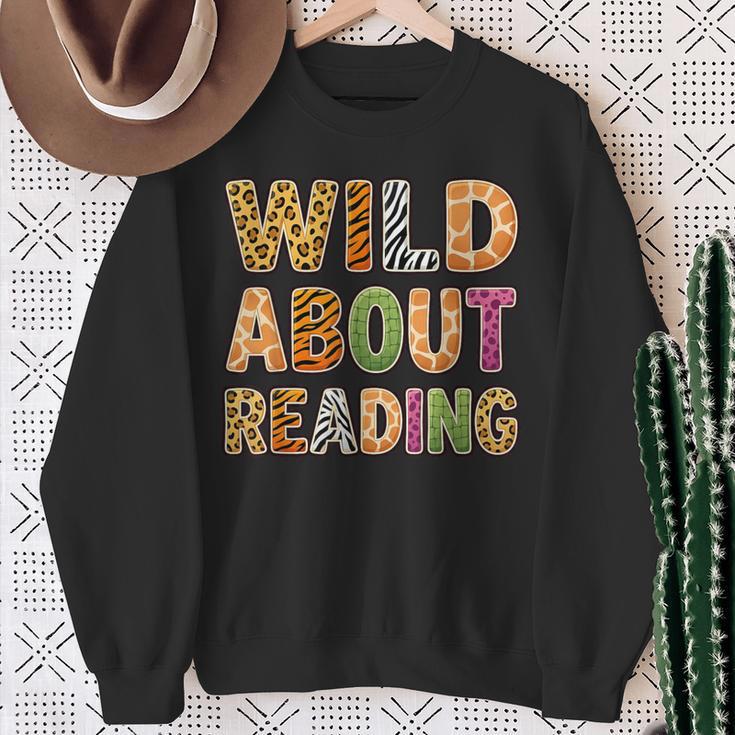 Wild About Reading Book Animal Book Lover Teacher Kids Sweatshirt Gifts for Old Women Wild About Reading Book Animal Book Lover Teacher Kids Sweatshirt Gifts for Old Women