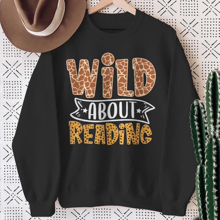 Wild About Reading Books Lovers Library Day English Teacher Men Women Sweatshirt Gifts for Old Women