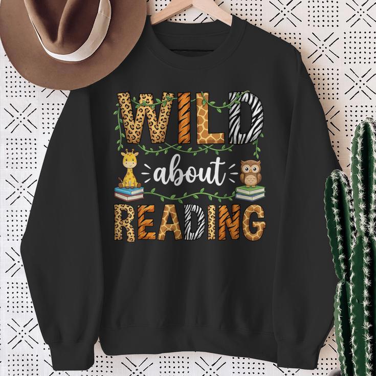 Wild About Reading Reading Books Lovers Reader Librarian Sweatshirt Gifts for Old Women