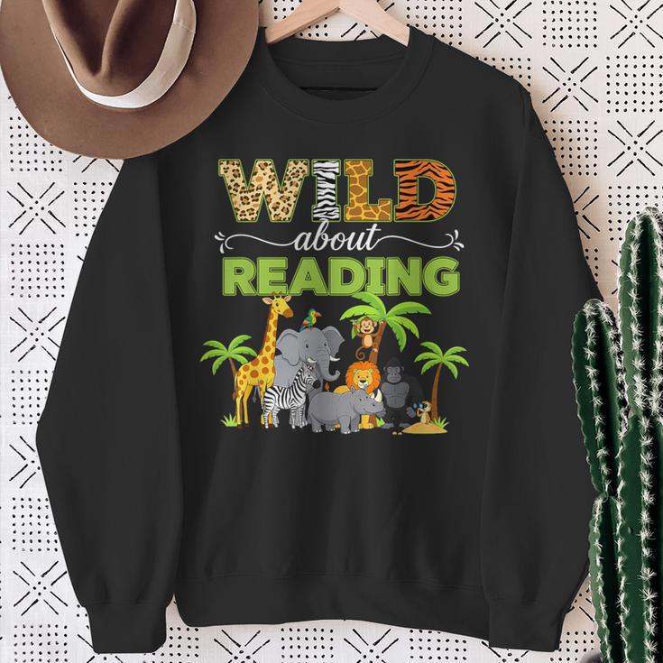 Wild About Reading Books Reader Librarian Wild Animals Lover Sweatshirt Gifts for Old Women