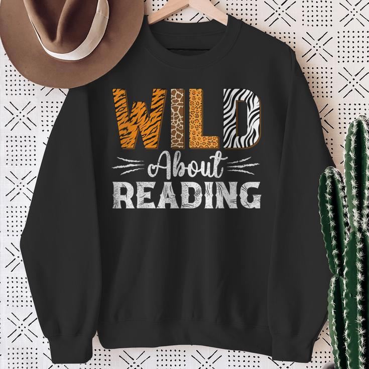 Wild About Reading Books Reader Lover Animals Leopard Zebra Sweatshirt Gifts for Old Women