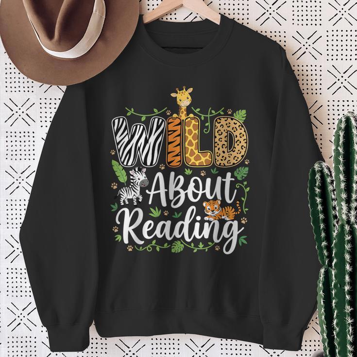 Wild About Reading Books Reader Lover Librarian Bookworm Sweatshirt Gifts for Old Women
