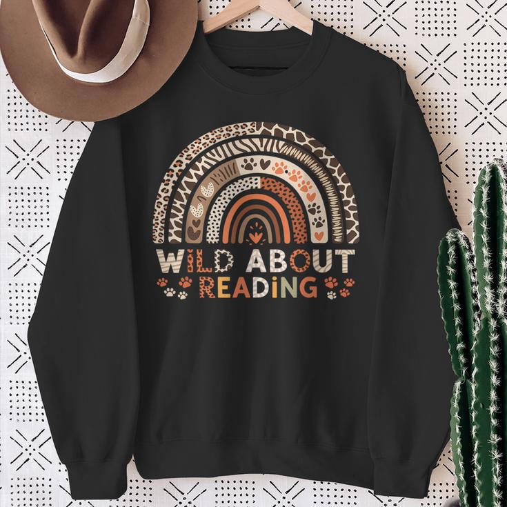 Wild About Reading Books Reader Lover Library Day Librarian Sweatshirt Gifts for Old Women