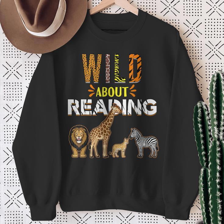 Wild About Reading Books Zoo Animals Love Book Reading Sweatshirt Gifts for Old Women
