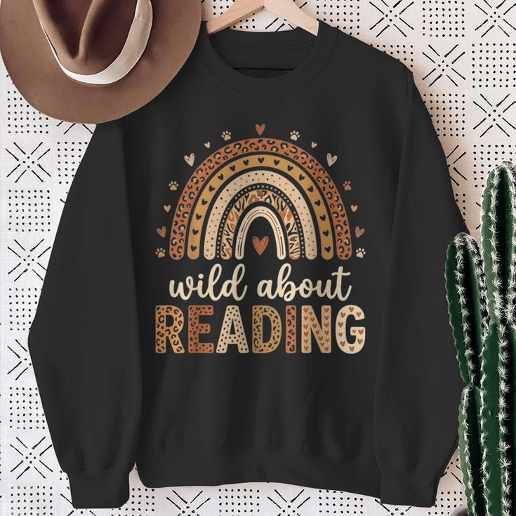 Wild About Reading Cute Rainbow Book Lover Teacher Sweatshirt Gifts for Old Women