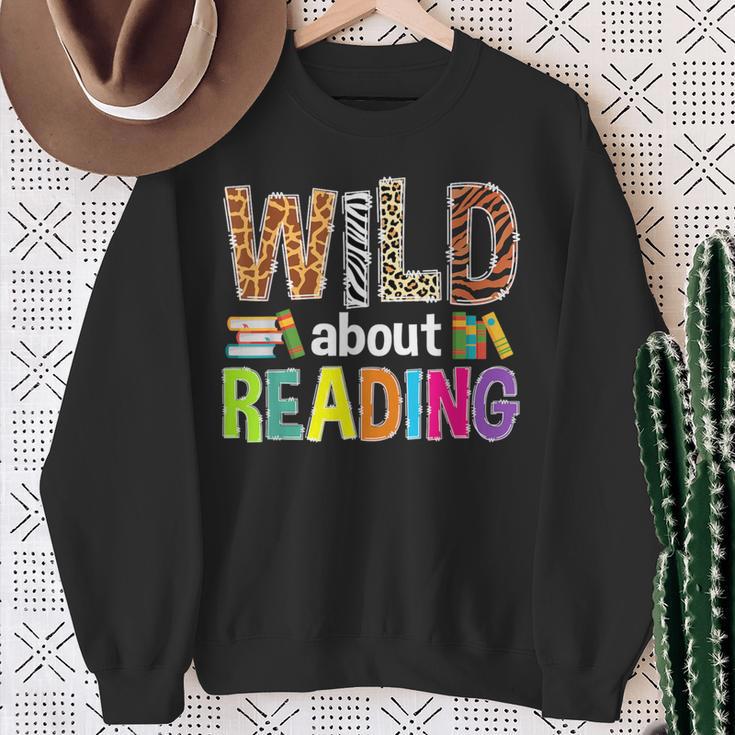 Wild About Reading Library Day Reading Books & Bookworm Sweatshirt Gifts for Old Women