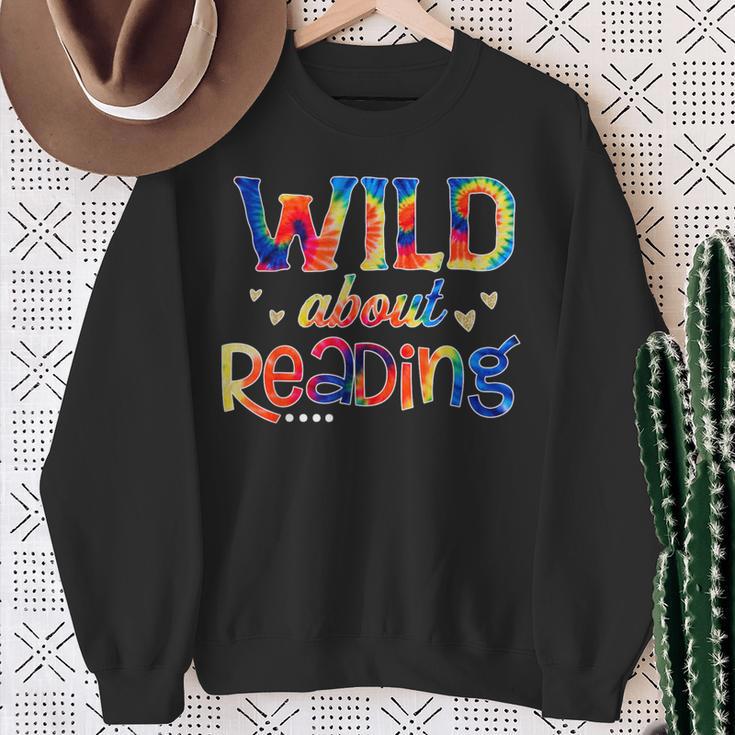 Wild About Reading Tie Dye Reading Books Sweatshirt Gifts for Old Women