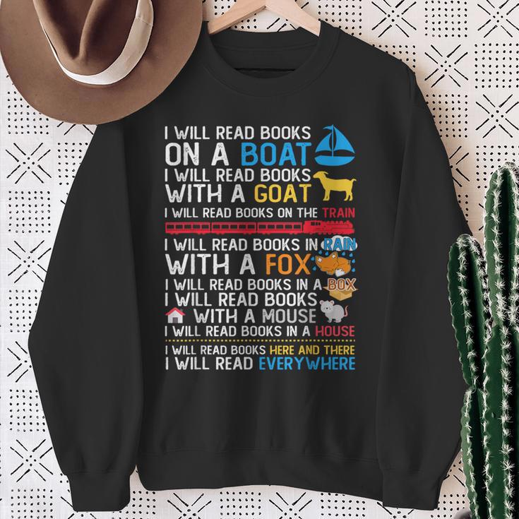 I Will Read Books On A Boat & Everywhere Reading Kids Sweatshirt Gifts for Old Women