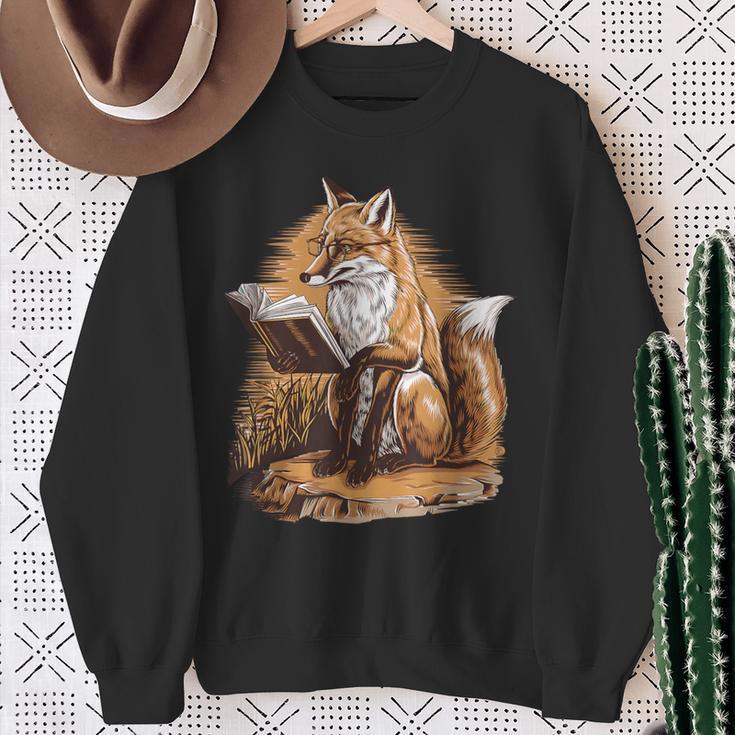 Wise Fox Reading A Book In Glasses Sweatshirt Gifts for Old Women