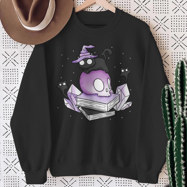 Witch Ghost Cat Skull Magic Books Sweatshirt Gifts for Old Women