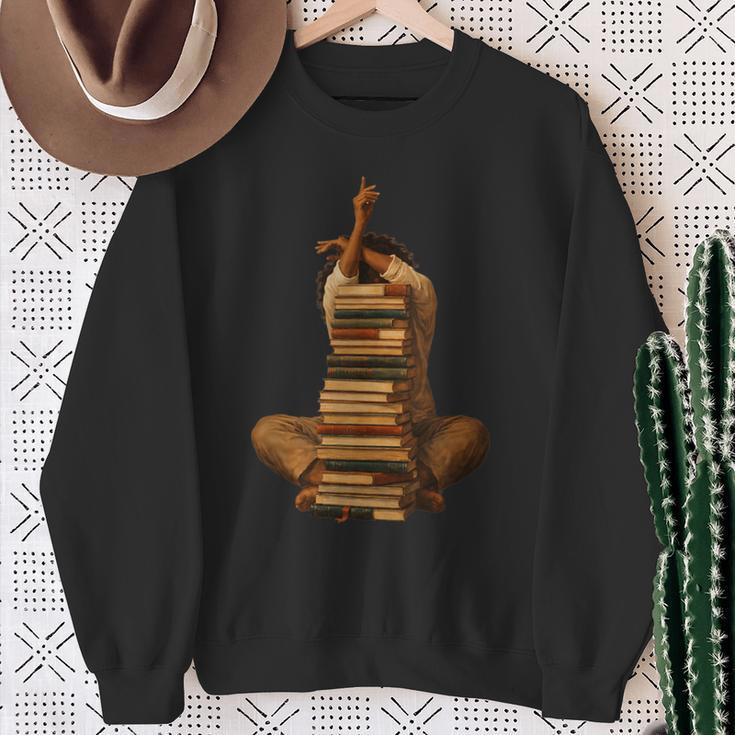 Woman Reading Book Stack Afro Girl Book Melanin Reader Sweatshirt Gifts for Old Women