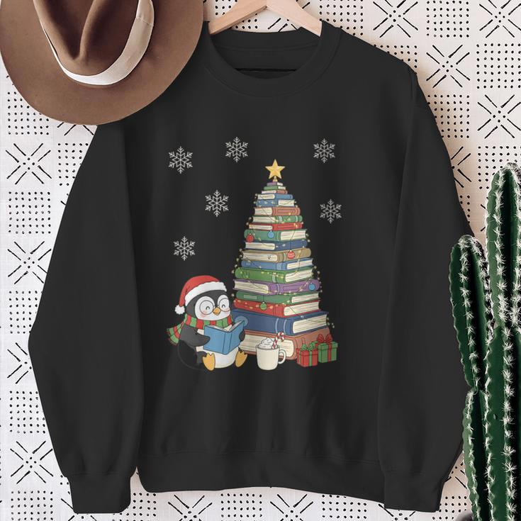 Women's Book Lovers Christmas Tree Reading Penguin Holiday Bookworm Sweatshirt Gifts for Old Women