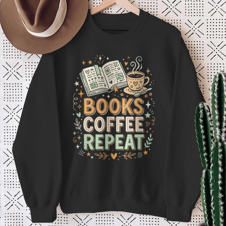 Women's Books Coffee Repeat Book Lover Reader Bookworm Sweatshirt Gifts for Old Women