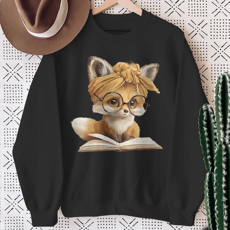 Women's Cute Fox Reading Book Lover Animal Graphic Baby Portrait Sweatshirt Gifts for Old Women Women's Cute Fox Reading Book Lover Animal Graphic Baby Portrait Sweatshirt Gifts for Old Women