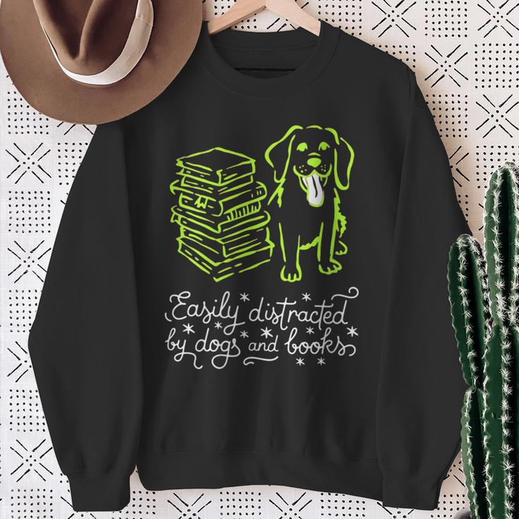 Women's Distracted By Books And Dogs Reader Graphic Sweatshirt Gifts for Old Women