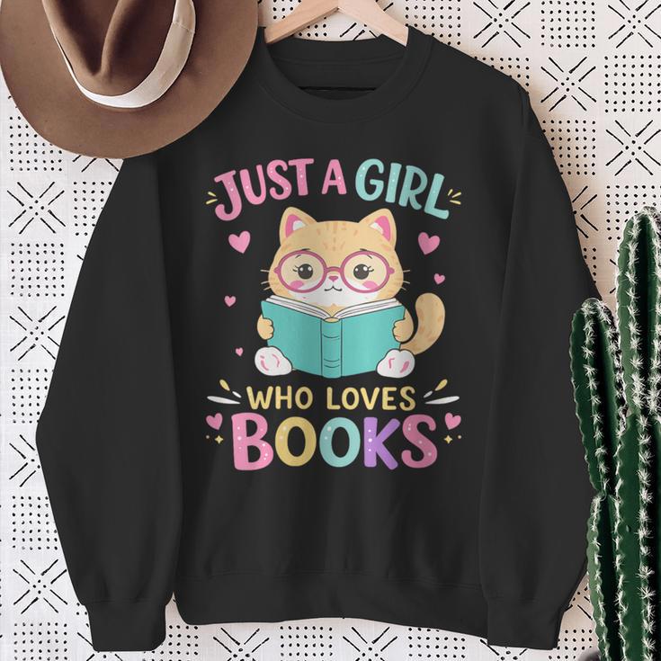 Women's Just A Girl Who Loves Books Reading Read Book Bookworm Sweatshirt Gifts for Old Women