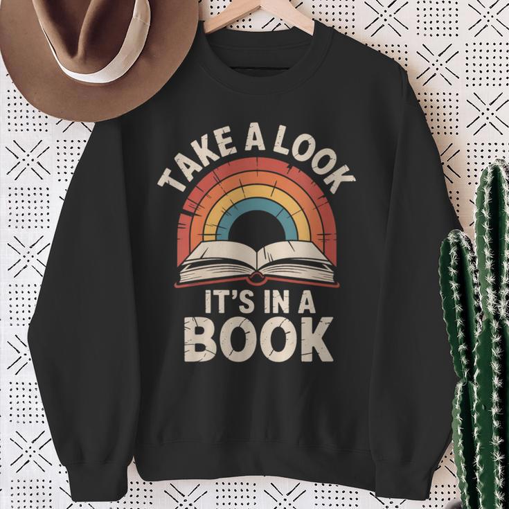 Women's Take A Look Its In A Book Reading Sweatshirt Gifts for Old Women