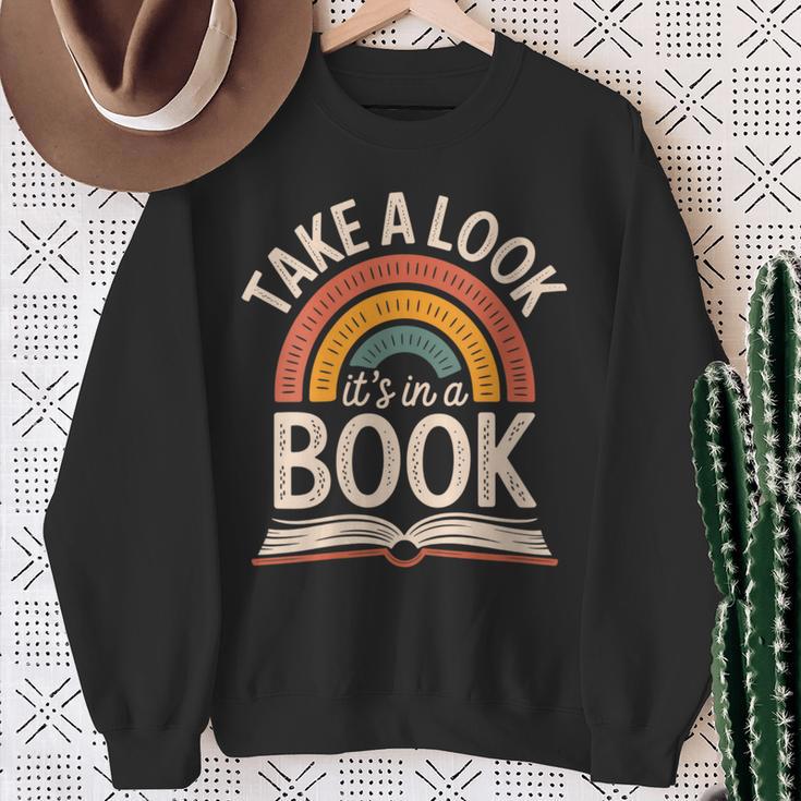 Women's Take A Look Its In A Book Retro Reading Bookworm Librarian Sweatshirt Gifts for Old Women