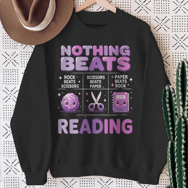 Women's Nothing Beats Reading Rock Paper Scissors Book Lover Sweatshirt Gifts for Old Women