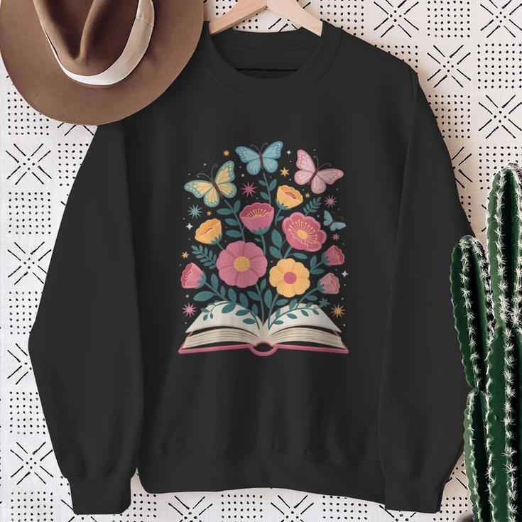Women's Open Book Flowers Butterflies Blooming Saying Sweatshirt Gifts for Old Women