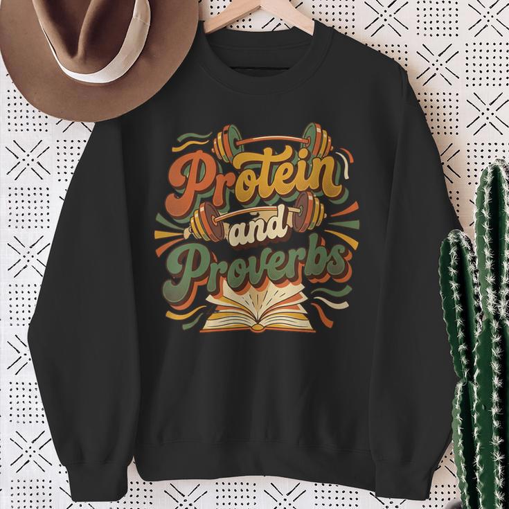 Women's Protein And Proverbs Protein Workout Book Lover Retro Sweatshirt Gifts for Old Women Women's Protein And Proverbs Protein Workout Book Lover Retro Sweatshirt Gifts for Old Women