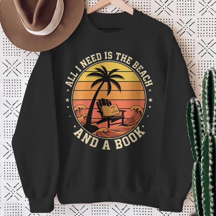 Women's Retro Beach Book Lover Vacation All I Need Is THE Beach And Sweatshirt Gifts for Old Women
