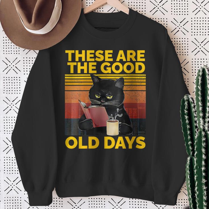 Women's These Are The Good Old Days Cat Reading A Book Sweatshirt Gifts for Old Women