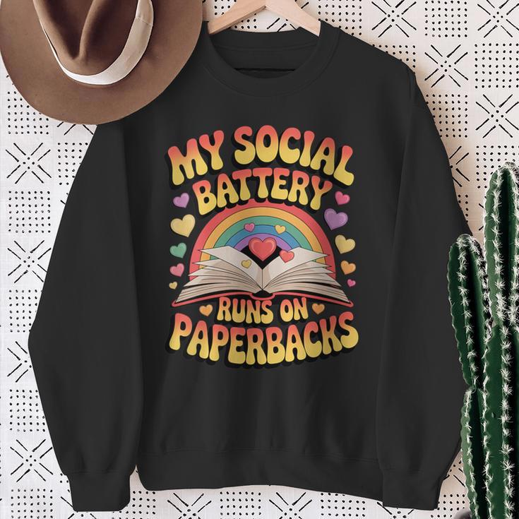 Women's My Social Battery Runs On Paperbacks Groovy Book Lover Sweatshirt Gifts for Old Women Women's My Social Battery Runs On Paperbacks Groovy Book Lover Sweatshirt Gifts for Old Women
