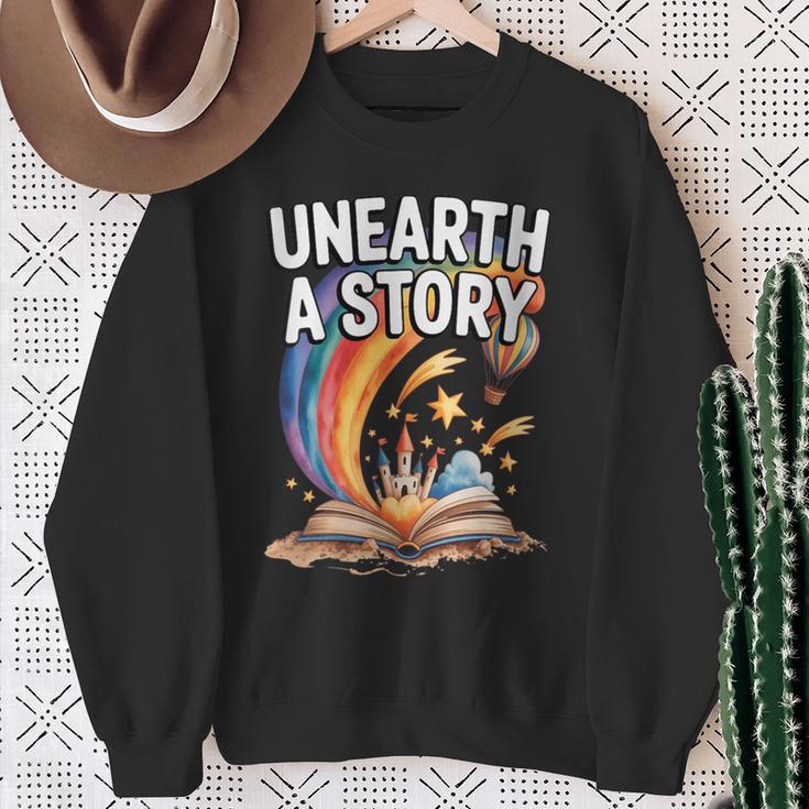 Women's Unearth A Story Rainbow Treasure Book Summer Reading 2026 Sweatshirt Gifts for Old Women