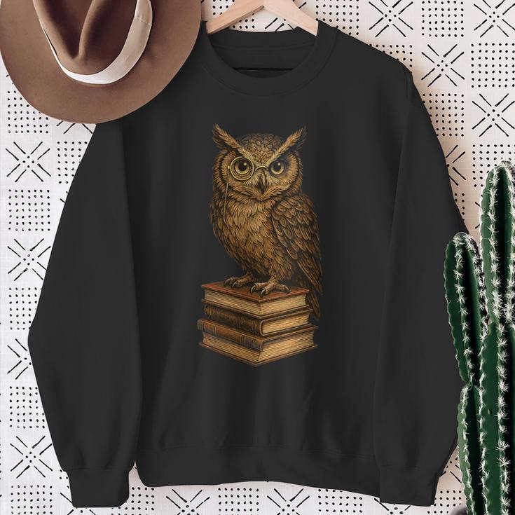 Women's Wise Owl Monocle Books Scholar Academic Art Sweatshirt Gifts for Old Women
