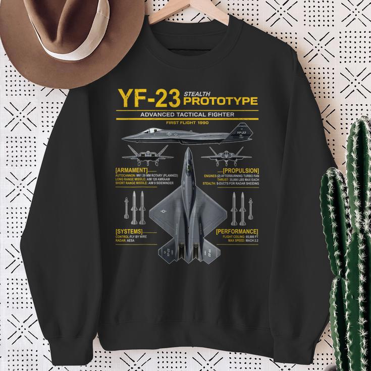 Yf-23 ステルス戦闘機 ミリタリー ジェット仕様 インフォグラフィック イエロー スウェットシャツ 年配の女性への贈り物