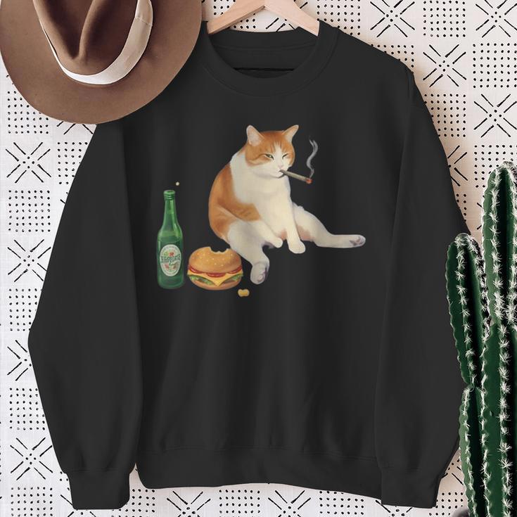 おもしろ猫 喫煙 ジョイント ビール タバコ キティ Gen Z ミーム スウェットシャツ 年配の女性への贈り物
