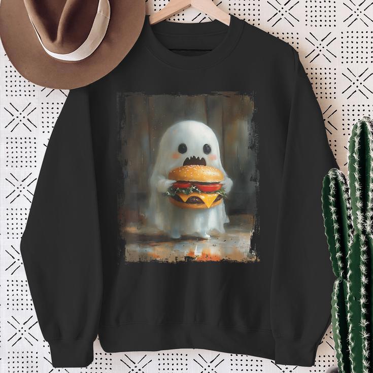 かわいい ハンバーガー おばけ 食べる ハンバーガー ハロウィン 食べ物 恋人 スウェットシャツ 年配の女性への贈り物