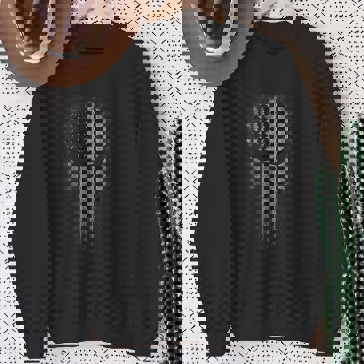 アメリカ国旗 ミリタリー スカル 愛国心 Usa スウェットシャツ 年配の女性への贈り物