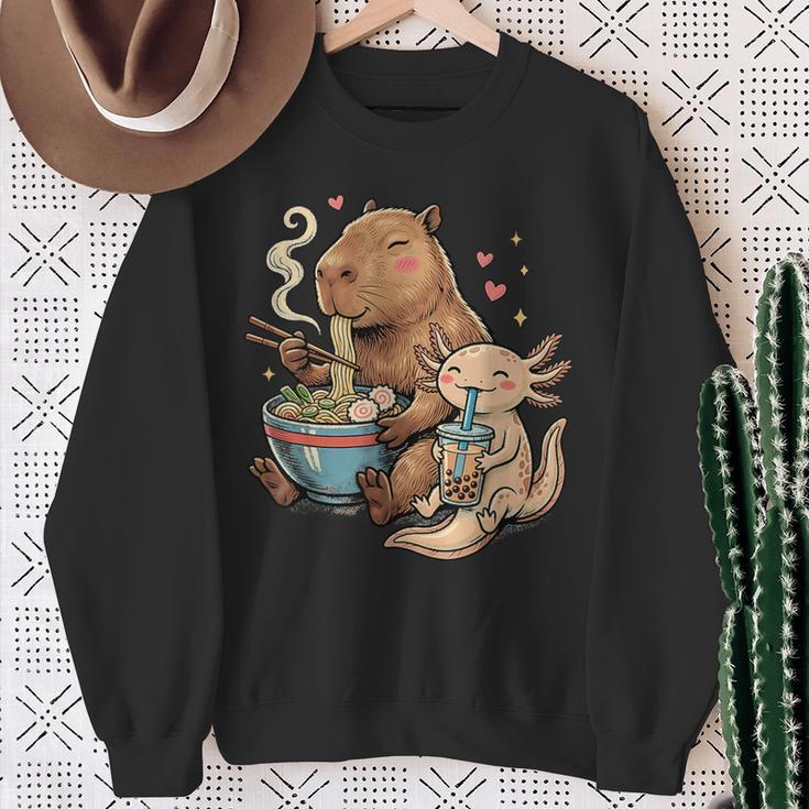 カピバラ×ウーパールーパー ラーメン&タピオカ かわいい スウェットシャツ 年配の女性への贈り物