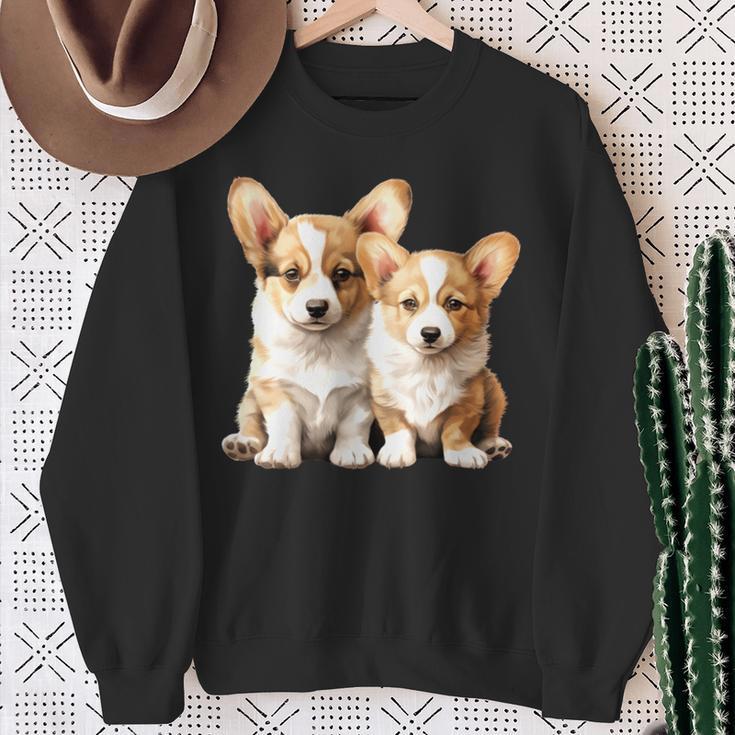 コーギー子犬 長袖tシャツ スウェットシャツ 年配の女性への贈り物