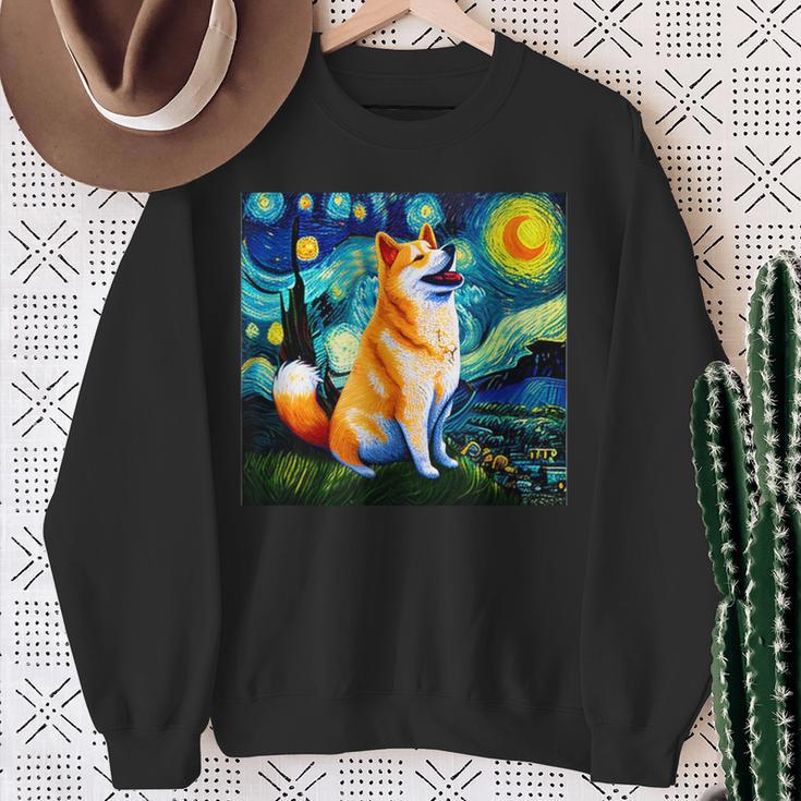 シバイヌ 面白いtシャツ 柴犬 犬 ゴッホ 星月夜 かわいい メンズ 子供 おもしろ 服 グッズ ネタ スウェットシャツ 年配の女性への贈り物