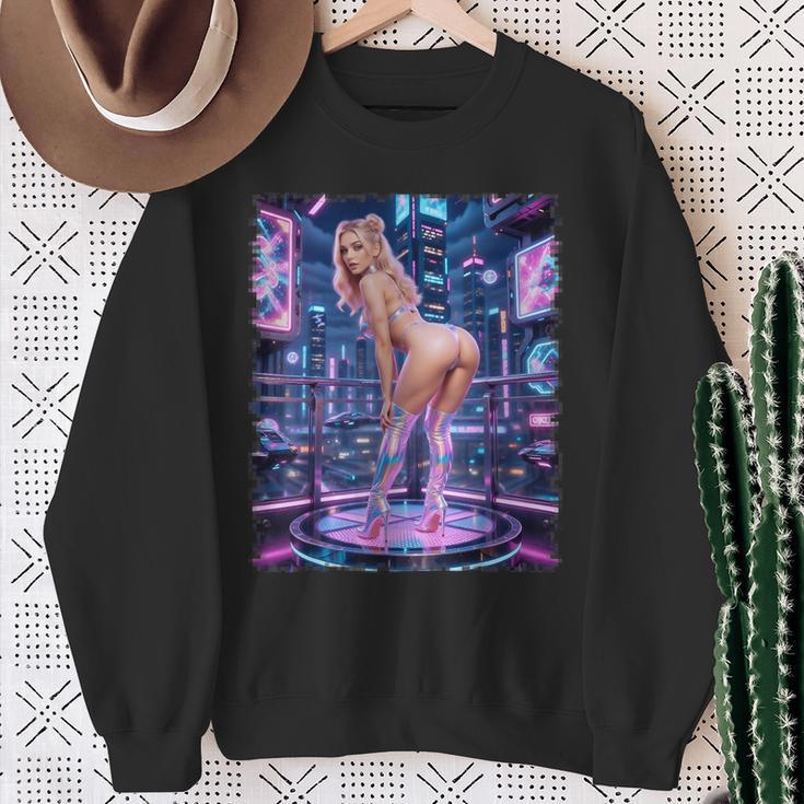 セクシーガールグラフィックtシャツ サイバーパンク ピンナップガールダンサー スウェットシャツ 年配の女性への贈り物