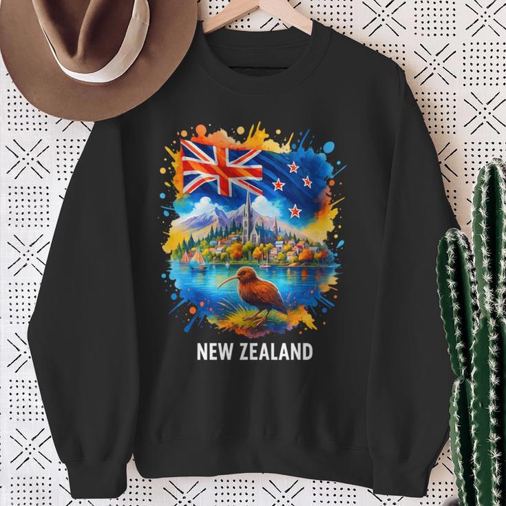 ニュージーランド国旗 旅行 お土産 ニュージーランド人 Nz キウイバード 長袖tシャツ スウェットシャツ 年配の女性への贈り物