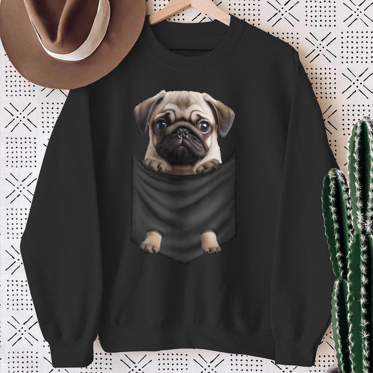 パグ 面白いtシャツ イヌ ポケット わんこ メンズ 犬好き グッズ かわいい おもしろ 面白い 服 ネタ 長袖tシャツ スウェットシャツ 年配の女性への贈り物