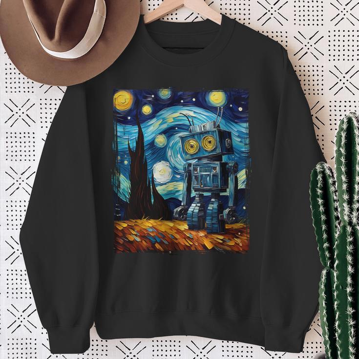 ビンテージロボットアート ゴッホ おもちゃ ロボットビルダー ロボティクス 長袖tシャツ スウェットシャツ 年配の女性への贈り物